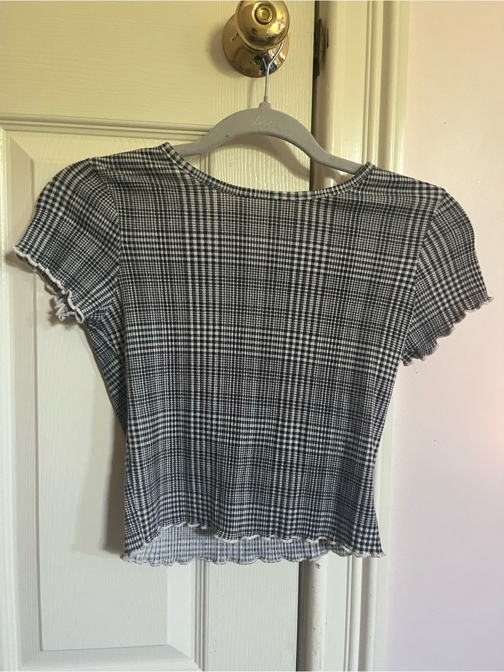 American Eagle Outfitters Black and White Plaid Crop Top